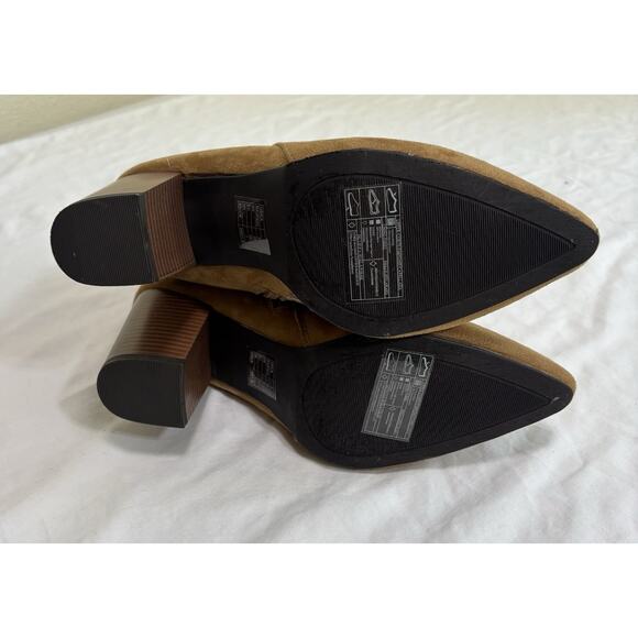 New Forever 21 Size 9 Camel Brown Faux Suede Pointed Toe Ankle Cowgirl Booties - Picture 9 of 11